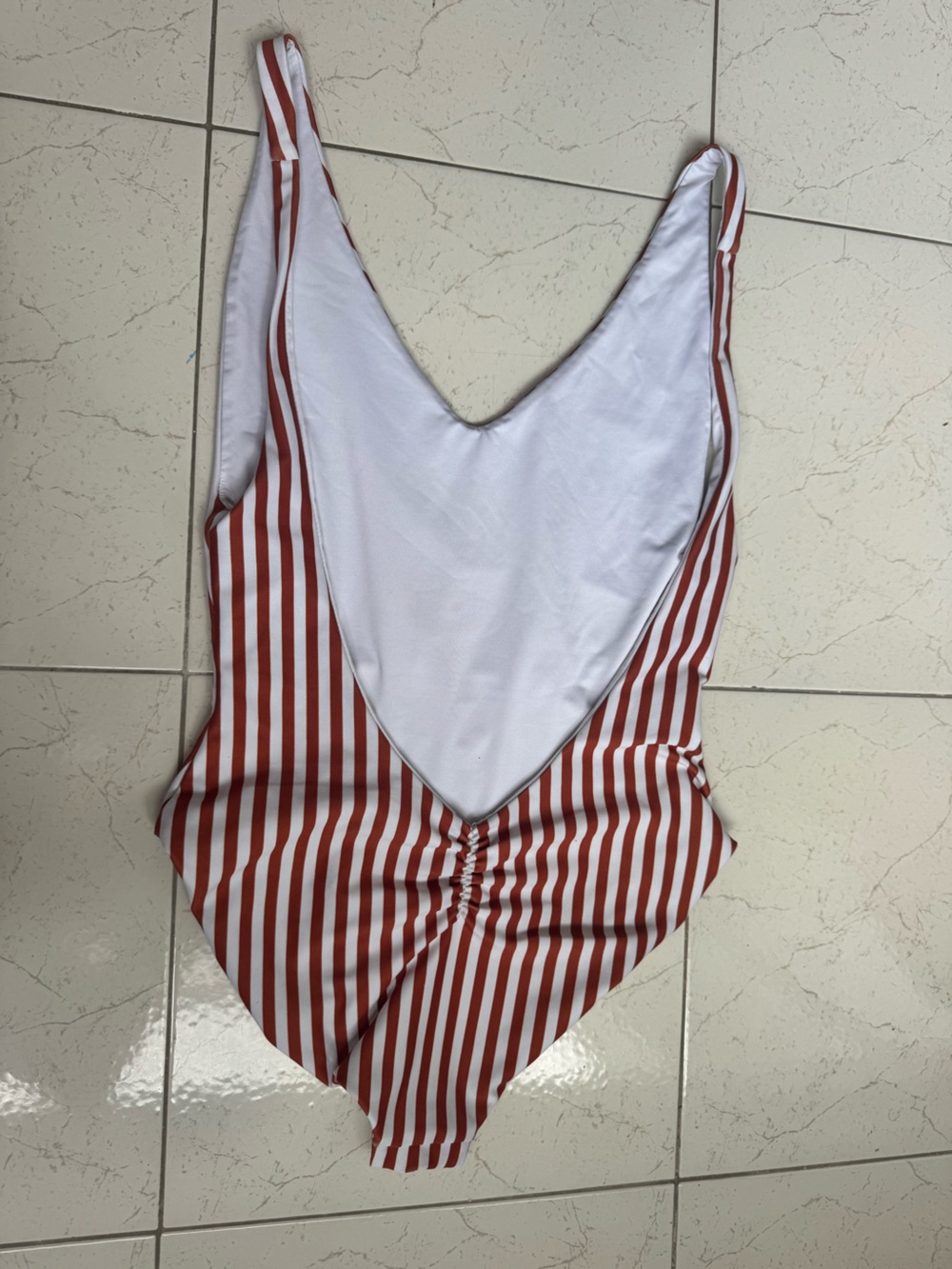 Striped Rust and White One-Piece Swimsuit